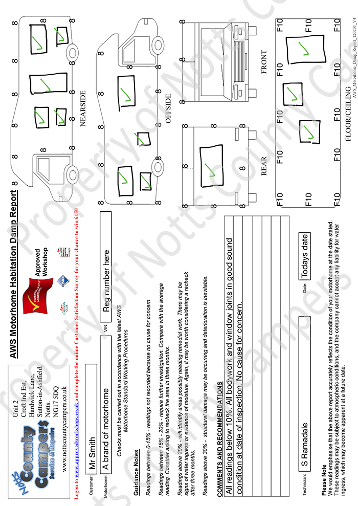 notts county campers motorhome service check sheet pt3